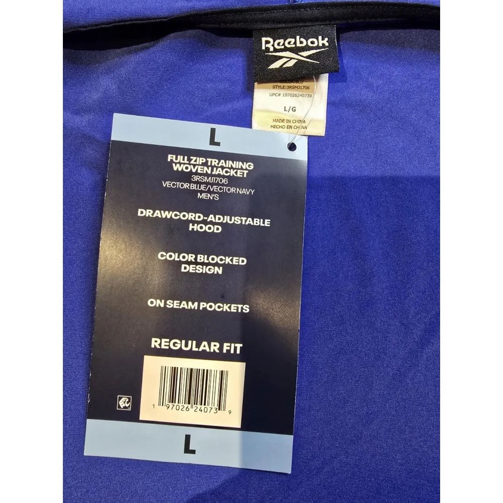 Reebok Men's Color Blocked Design Training Woven Full Zip Jackets Large